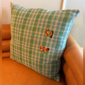 NWT Vintage One Of A Kind Sari Kantha Pillow-22in Green/Blue Plaid